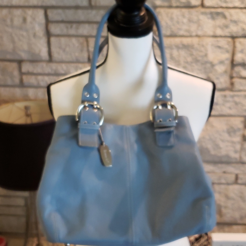 Tignanello Light Blue Leather Tote